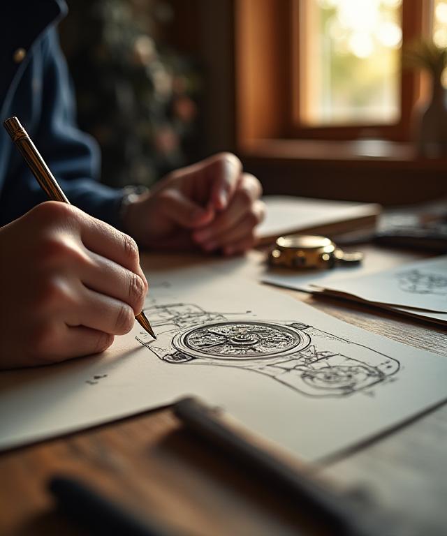 職人の手元とカスタムウォッチのスケッチ